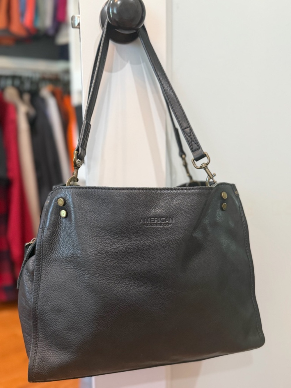 American Leather Black Soft Leather Shoulder Bag